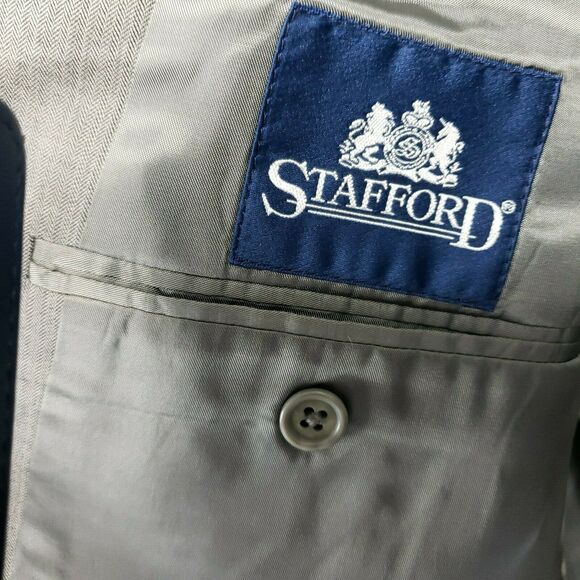 Stafford Men's Blazer Size 44 Gray Herringbone Jacket Reg 2-Button Sports Coat - Picture 5 of 8